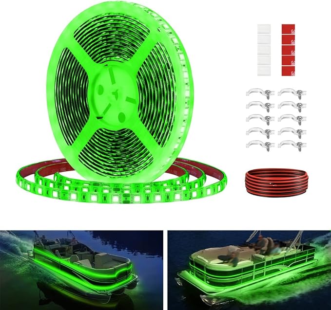 Boat Strip Lights Waterproof 16.4FT, 12v Green Marine Pontoon Boat Lights by Vbakor