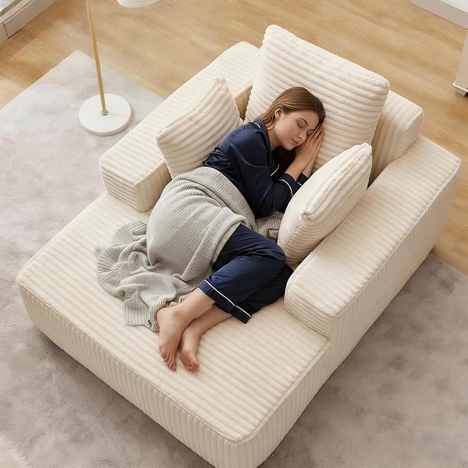 Boneless Chaise Lounge Chair, 54" Oversized Cloud Couch Sofa with Deep Seat, Plush Corduroy Reading Chair for Living Room, Bedroom, Reading Nook, Apartment, Gaming Room & Movie Nights, Beige by Opiesit