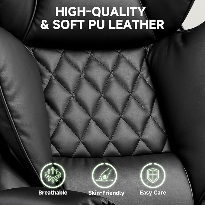 COMHOMA Big and Tall Office Chair, High Back Leather Gaming Chair with Footrest, Executive Ergonomic Office Chair with Pocket Spring Lumbar Support and with Outward Fixed Soft Armrests - Image 6