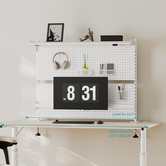 EUREKA ERGONOMIC Desk Pegboard with Dual Monitor Stands, LED Metal Pegboard for Gaming Desk, Privacy Panel with 4 Accessories Modular Hanging, Computer Accessories for Office, 43 x 34 Inch, White - Image 9