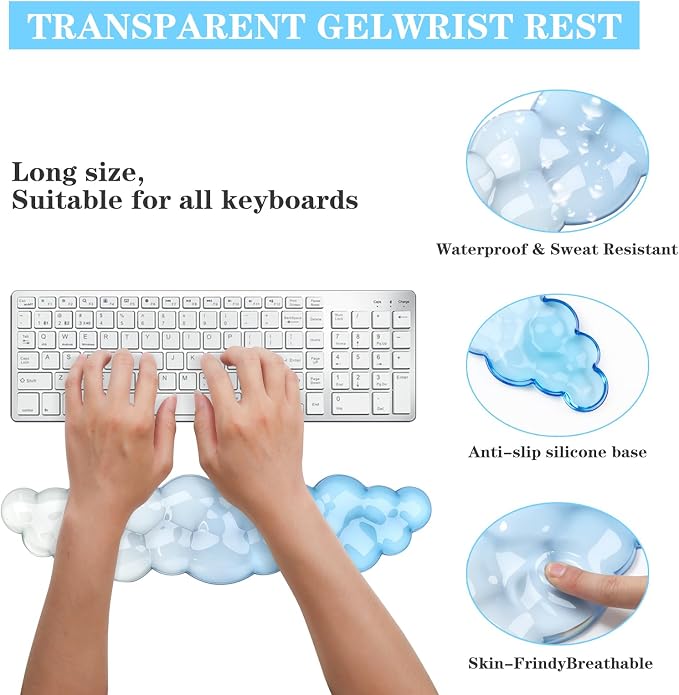 Cloud Keyboard Wrist Rest and Mouse Pad Set - Blue - Image 3