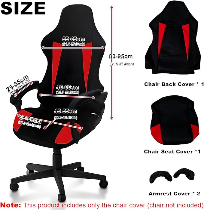 Gaming Chair Covers Only,Stretchable Fit Thick Breathable Mesh | Cat Scratch Proof,Scratch Resistant,Soft,Gaming Chair Seat Cover with 2Pcs Armrest Slipcovers(Black-red,Style 1) - Image 4