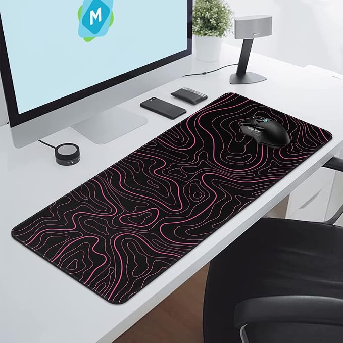 DIGSOM Gaming Mouse Pad, Black with Red Topographic Line, 31.5x11.8in | XL Mouse mat, Smooth surface, Anti-slip rubber base, For keyboard and mouse, For home and office use - Image 4