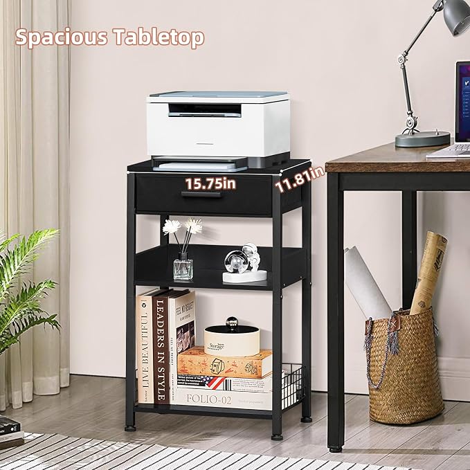 Lerliuo Printer Table with Storage, 3-Tier Printer Stand, Pure Black - Image 4