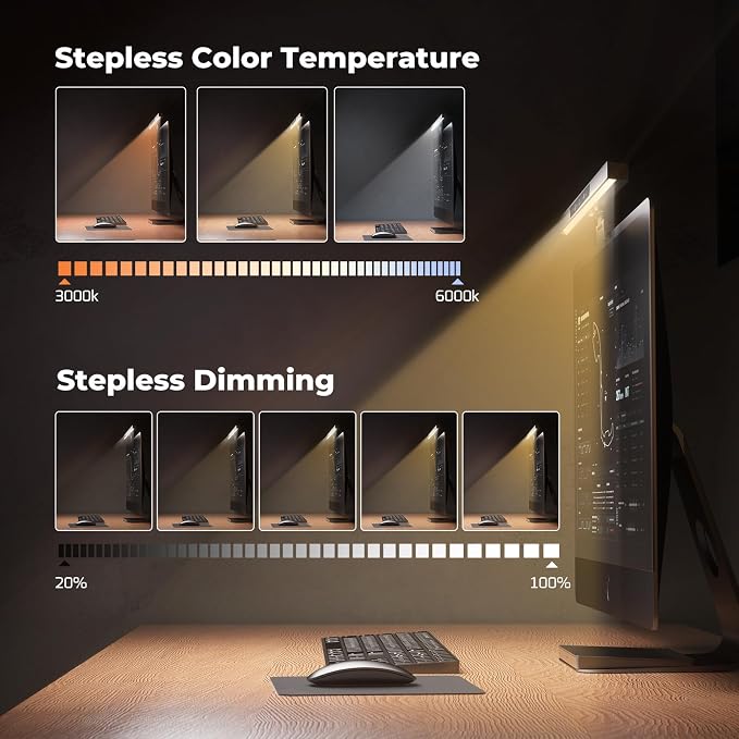 Monitor Light Bar, Computer Monitor Lamp, Memory Stepless Dimming Touch Control Screen Light Bar, 5 Color Temperatures, USB Powered LED Reading Desk Lamps for Home/Office/Game - Image 5