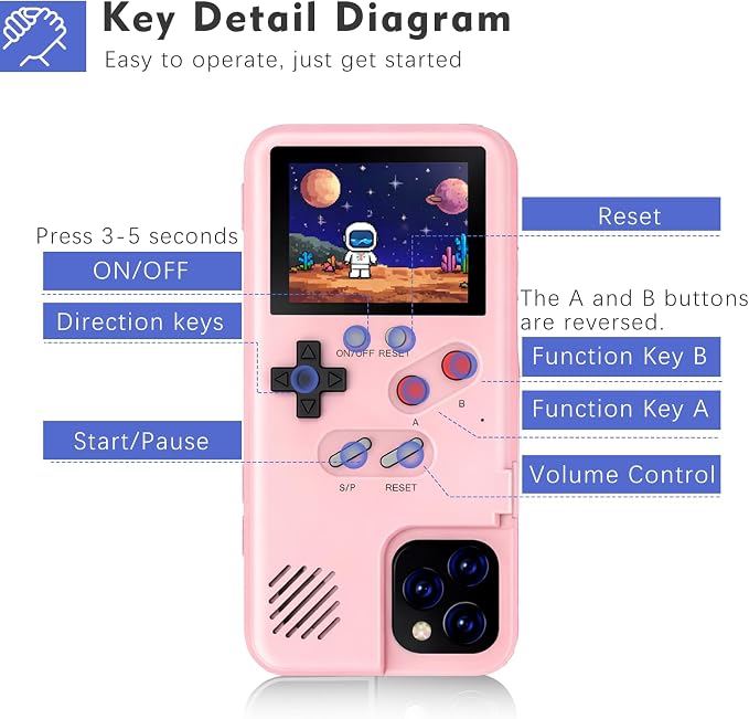 Game Phone Case, 168 Built-in Small Video Games, Pink, Compatible with iPhone 16 Pro - Image 4