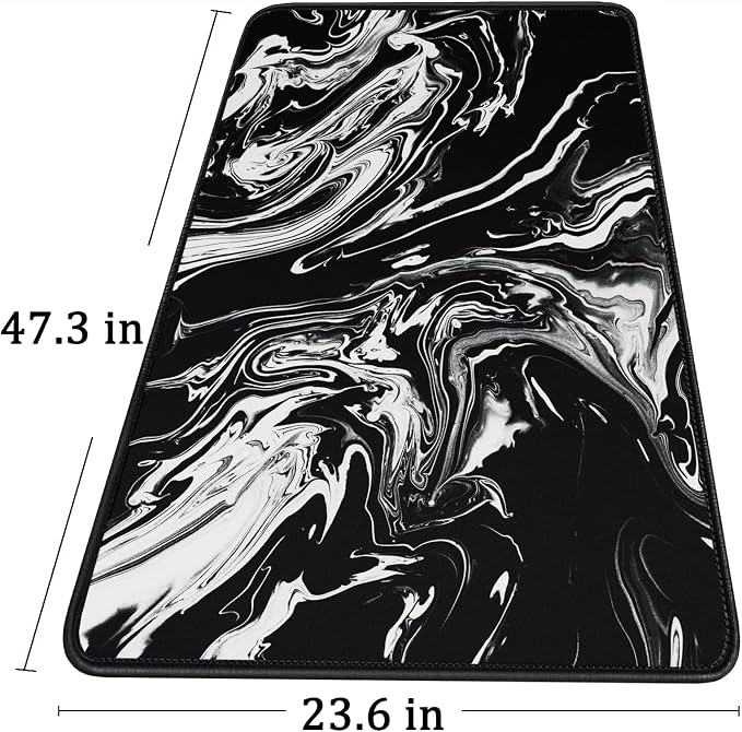 Large Extended Gaming Mouse Pad with Stitched Edges, 47.3 X 23.6 in Desk Pad Durable Non-Slip Natural Rubber Base, Waterproof Computer Keyboard Mat for Esports Pros, Gamer, Desktop, Black White - Image 6