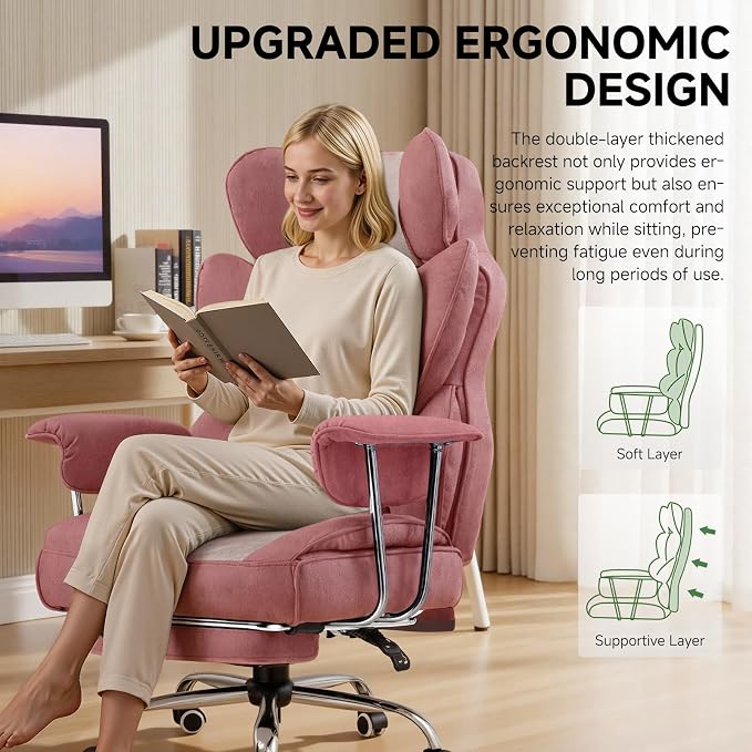 COMHOMA Big and Tall Gaming Chair with Pocket Spring Lumbar Support, Ergonomic Office Chair with Footrest, Executive Desk Chair with Outward Fixed Soft Armrests, Computer Chair with High Back, GYPK - Image 5