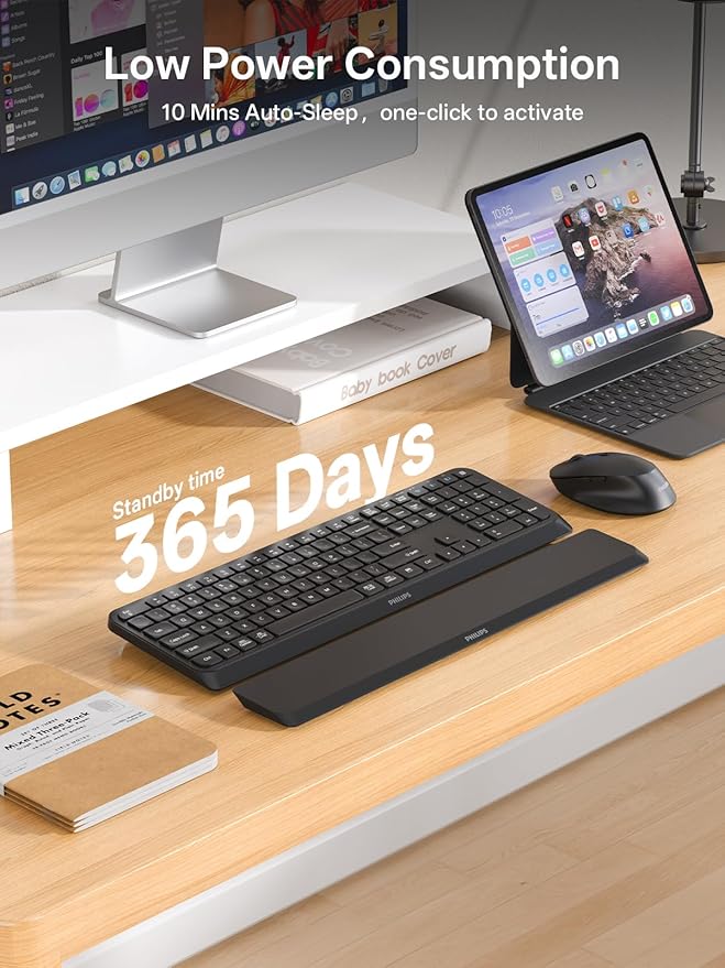 PHILIPS Wireless Keyboard and Mouse, Bluetooth Keyboard with Wrist Rest - Image 5
