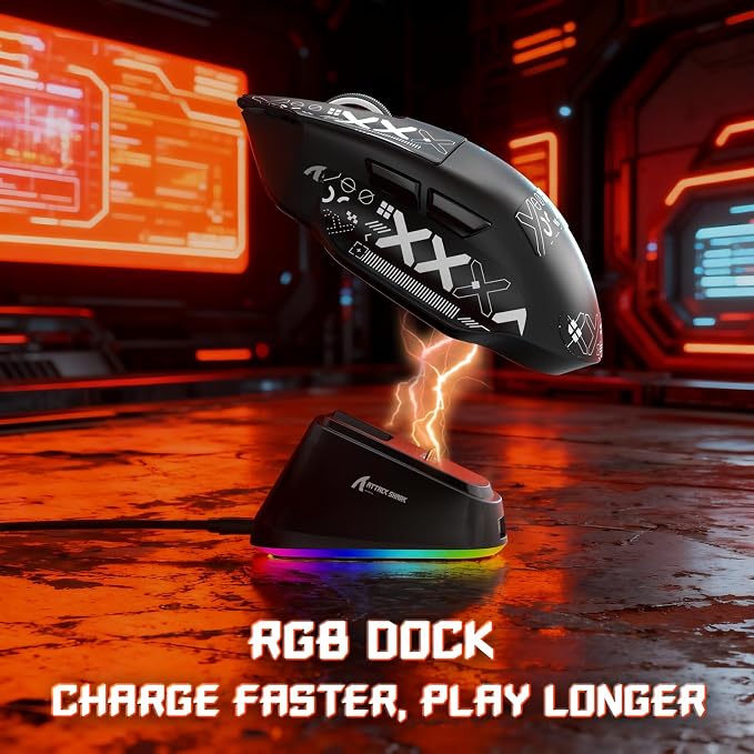 ATTACK SHARK V6 65g Superlight Wireless Gaming Mouse with Magnetic Charging Dock,BT/2.4GHz Wireless/Wired Mouse 1K Polling,PixArt PAW3311 Sensor,25000DPI,Tape,Office Gamer Mice for PC/Win/Mac(Black) - Image 3