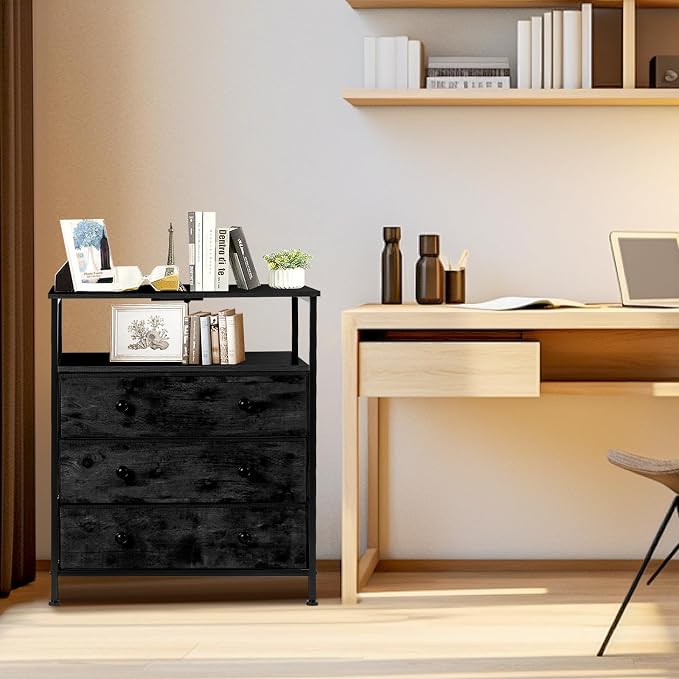 3-Drawer LED Nightstand Set 2 with Charging Station, Black - Image 8