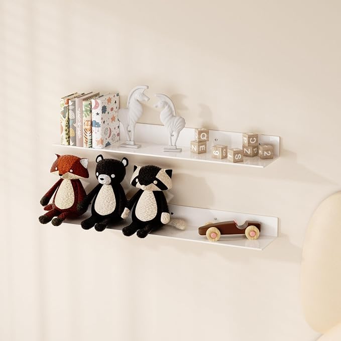 Sezanrpt 30 Inch White Floating Shelves for Wall Décor, Acrylic Storage Wall Shelf Holder, Wall Mounted Home Organizer Shelves with a Free Screwdriver, 2 Pack(30 Inch) - Image 2