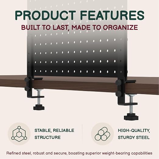 Clamp On Desk Pegboard 32" x 12" with Accessories Black | No Drill Metal Desktop Organizer & Privacy Panel, Vertical Storage Divider for Home Office and Gaming Setup - Image 3