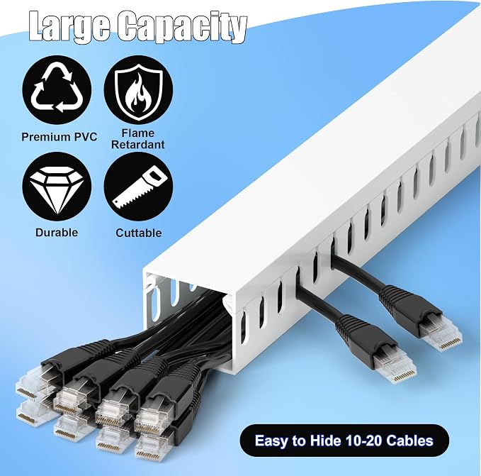 1.4"H x 1.6"W Cable Raceway, 66in Under Desk Wire Management Channel, White - Image 3