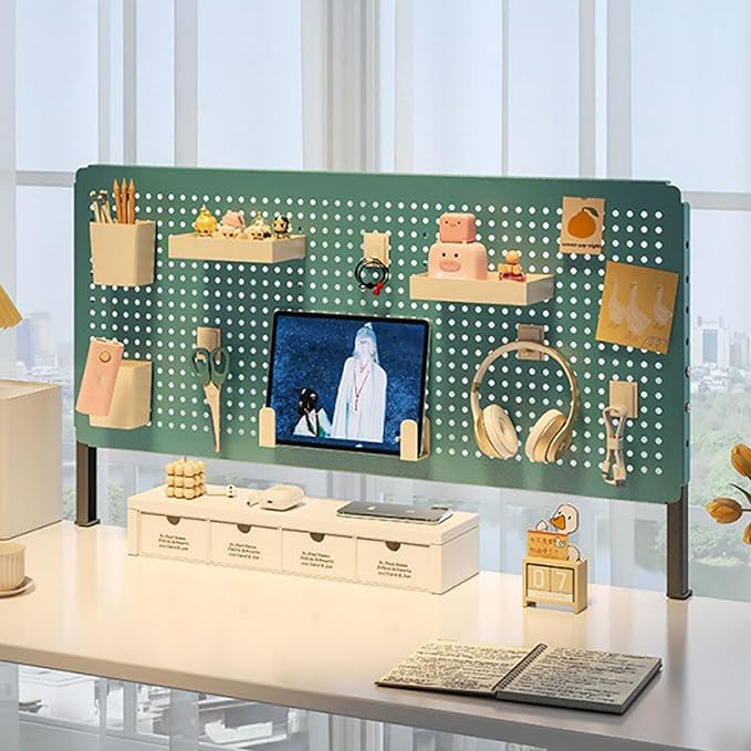 Clamp on Desk Extender Clamp-on Desk Pegboard, Privacy Panel for Desk, Magnetic Metal Peg Board with Accessories, Gaming Desk Organizer(Green,40 * 80cm/16 * 31in) by JCSRYD