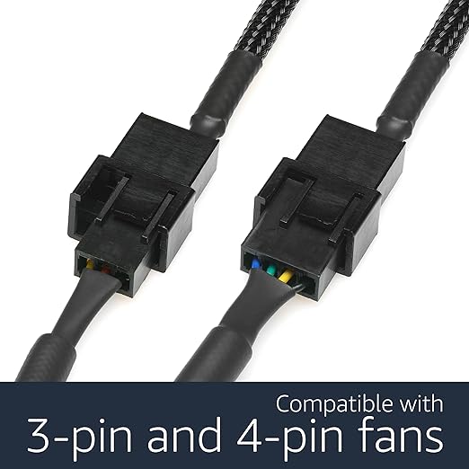 CRJ 12V Step-Up USB Fan Power Adapter Cable - 24-inch (60cm), Black Sleeved - Full Fan Speed Adapter for 3-Pin & 4-Pin PC Cooling Fans (Pack of 3) - Image 4