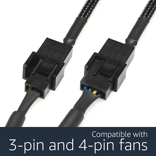 CRJ 12V Step-Up USB to Dual PC Fans Power Adapter Cable - 24-inch (60cm), Black Sleeved - Full Fan Speed Adapter for 3-Pin/4-Pin Cooling Fans (Pack of 2) - Image 4