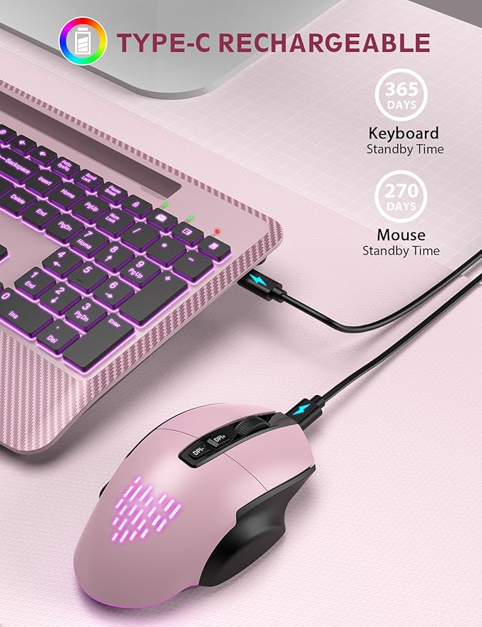 SABLUTE Wireless Keyboard and Mouse Combo, Backlit Scissor Keys, Wrist Rest - Image 5