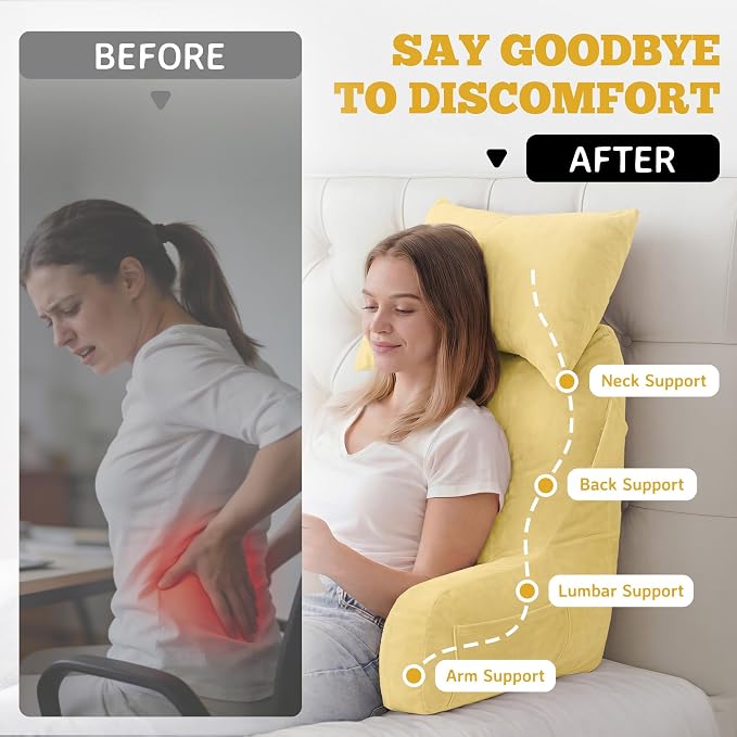 Reading Pillow for Bed,Back Pillow for Bed Sitting Up,Lumbar Support Pillow - Image 7