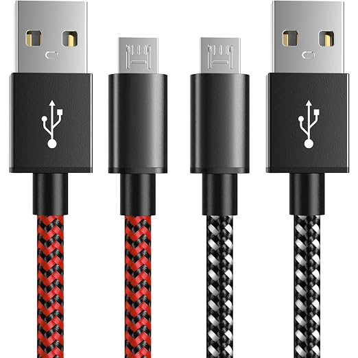 6amLifestyle PS4 Charger Cable for Controller, 2 Pack 10ft Micro USB Cord, 480Mbps Transfer Speed, Charger for PS4, PS4 Slim/Pro, Xbox One S/X/Elite Controller, Android Phone, Black+Red by 6amLifestyle