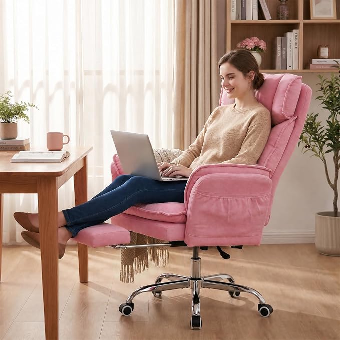 Office Chair with Flip Armrests & Foot Rest,Criss Cross Legged Home Office Desk Chair with Pet Seat,Ergonomic Reclining Computer Gaming Chair,High Back Executive Chair with Lumbar Pillow (Pink) - Image 8