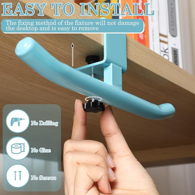 Geelin Bag Hook for Desk Table Heavy-Duty Backpack Hanger Clamp On Purse Holder Adjustable Under Desk Bag Hook for Headphones Handbag Hanger for Classroom Dorm Back to School(Blue) - Image 3