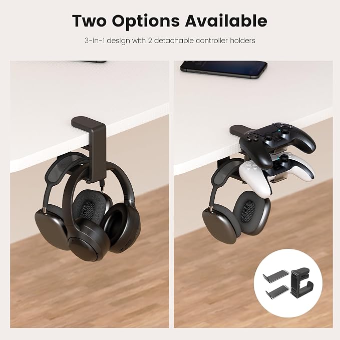 Rotating Headphone Stand - EURPMASK Upgraded PC Gaming Headset Stand, Adjustable Clamp-on Headphone Holder, Headphones Hanger Hook Under Desk with 360 Degree Swivel&Cable Clip Organizer - Darth Vader | 360° Swivel,Headset Hook Under Desk,No Residue,Cab... - Image 2