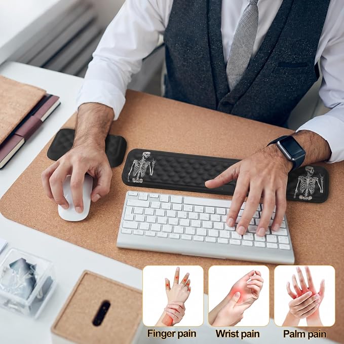 Keyboard Wrist Rest Mouse Wrist Support, Memory Foam Wrist Rest Pad for Computer Laptop, Ergonomic Wrist Cushion Support for Typing Pain Relief, Gaming Home Office, Human Skeleton - Image 3