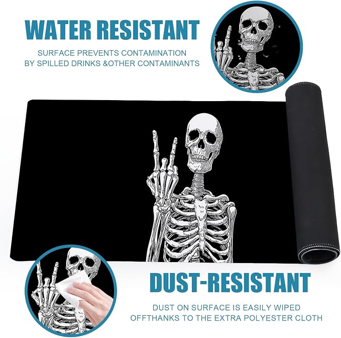 Large Gaming Mouse Pad, Human Skeleton Big Mousepad, XL Extended Desk Mat Non-Slip Rubber Base, Stitched Edges Computer Keyboard Mat for Office, 31.5x11.8in, Black and White Skull - Image 6