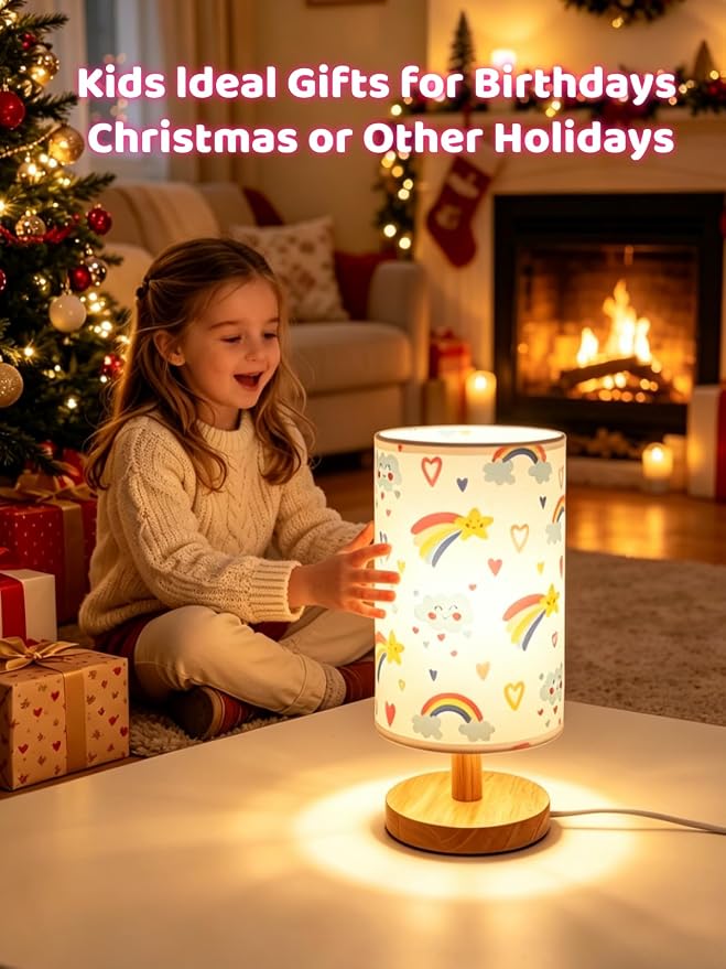 Rainbow Lamp for Girls Bedroom Bedside Table Lamps 3 Color Modes Kids Nightstand Night Light Lamp, Flaxen Fabric Shade Reading Desk Lamp for Nursery Living Room Office Rainbow Decor Gifts for Girls - Image 8