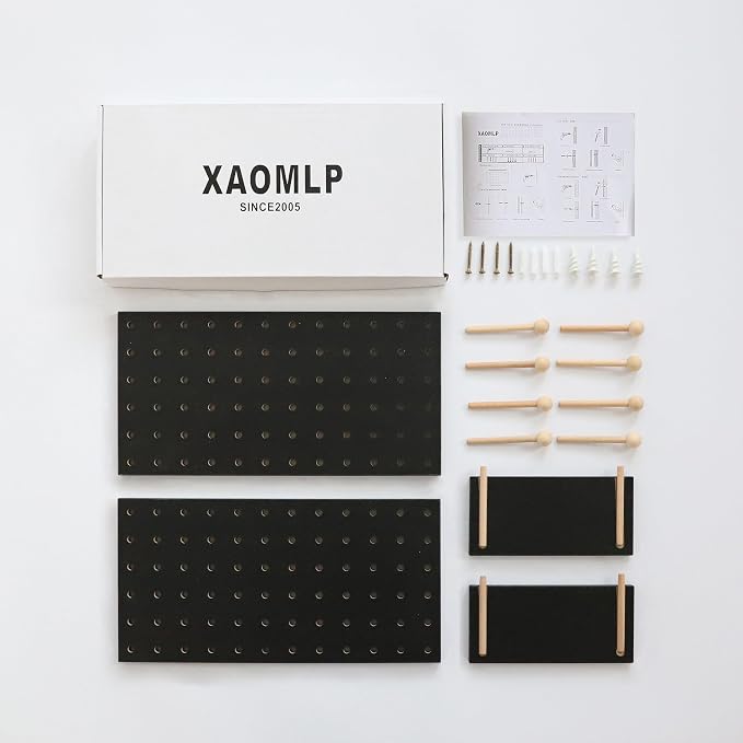 Wooden Pegboard Accessories Set: Modular Wall Hooks & Shelf for Garage, Office & Home Organization(Black Colored Finish-B) - Image 8