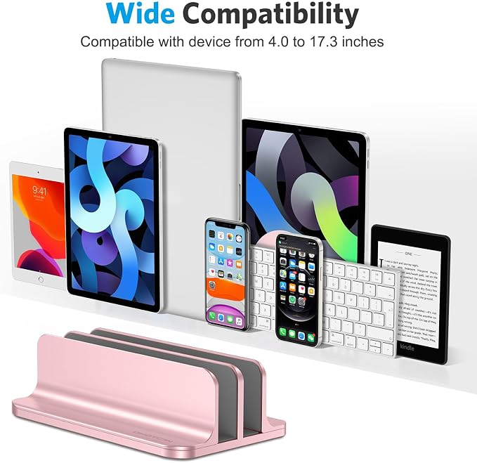 OMOTON Dual Vertical Desk Laptop Stand Holder, Fits MacBook Air, Rose Gold - Image 3