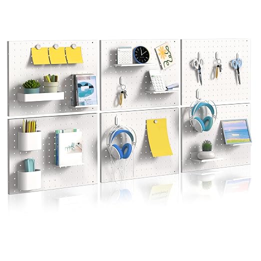 Pegboard Organizer 6 Pack 15.7'' x 11.8'' Metal Peg Board Wall Control Pegboard for Garage Gaming Room Entryway Kitchen Tool Storage, White by ETELI