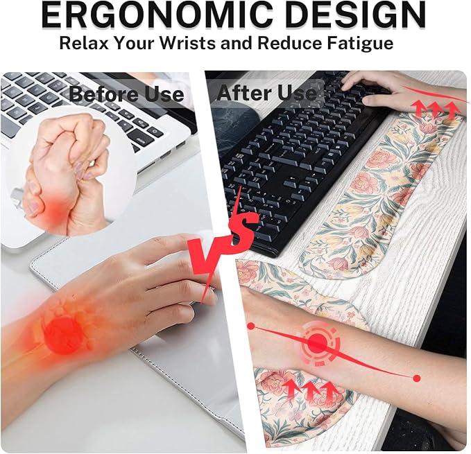 Britimes Ergonomic Mouse Pad Set with Wrist Rest, Floral Boho - Image 5