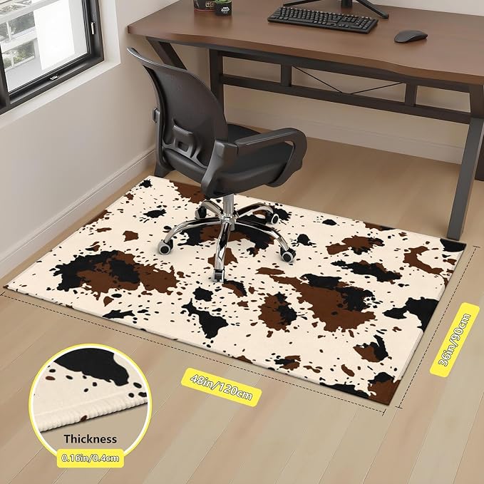 Office Chair Mat for Carpet Hardwood Tile Floor,36"x48" Computer Chair Mat for Rolling Chairs Carpet, Under Desk Non Slip Gaming Rug, Low-Pile Rubber Backing Large Protector Mat,Southwest Cow Print - Image 3