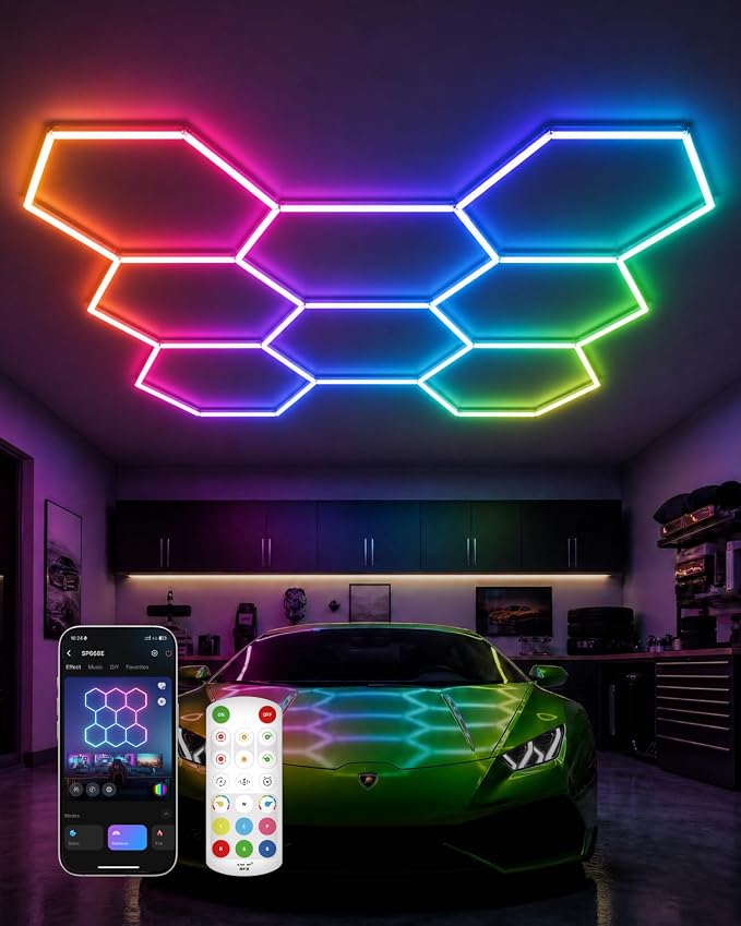 Hexagon Garage Lights, 8-Hex RGB, DIY Lighting Effects, Music Sync by Galental