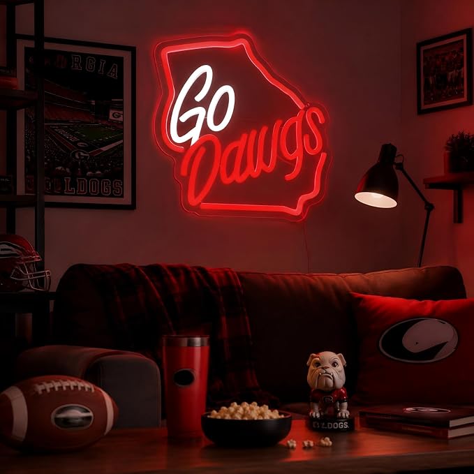 Go Dawgs Neon Sign, Red and White Georgia State Map Shaped LED Light Up Sign for Wall Decor, College Football Game Day Neon Light for Man Cave Sports Bar Room, Fans Spirit Gifts with Switch - Image 4