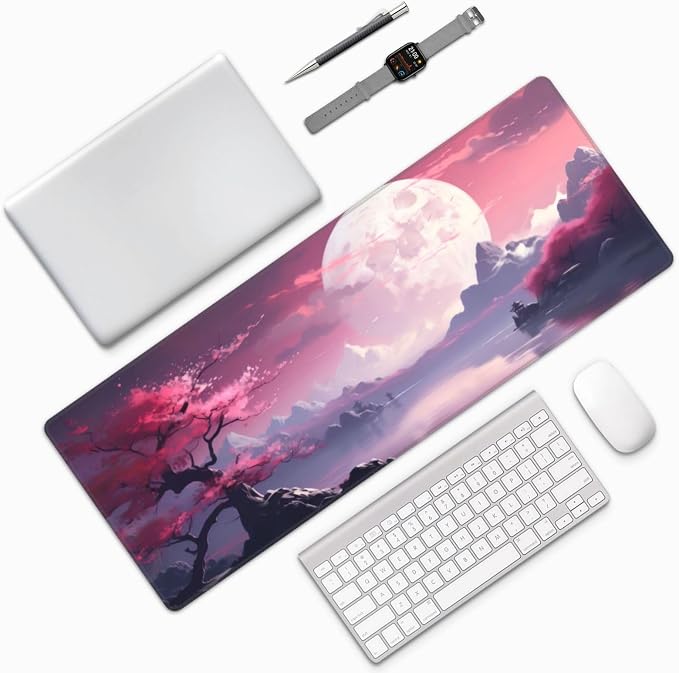 Watercolor Japanese Large Gaming Mouse Pad,Japanese Mouse Pad 31.5 x 11.8 in Mat Desk Pad,Large Desk Mat,Extended Keyboard Mousepad with Non-Slip Base and Stitched Edge for Desk Home Office - Image 9
