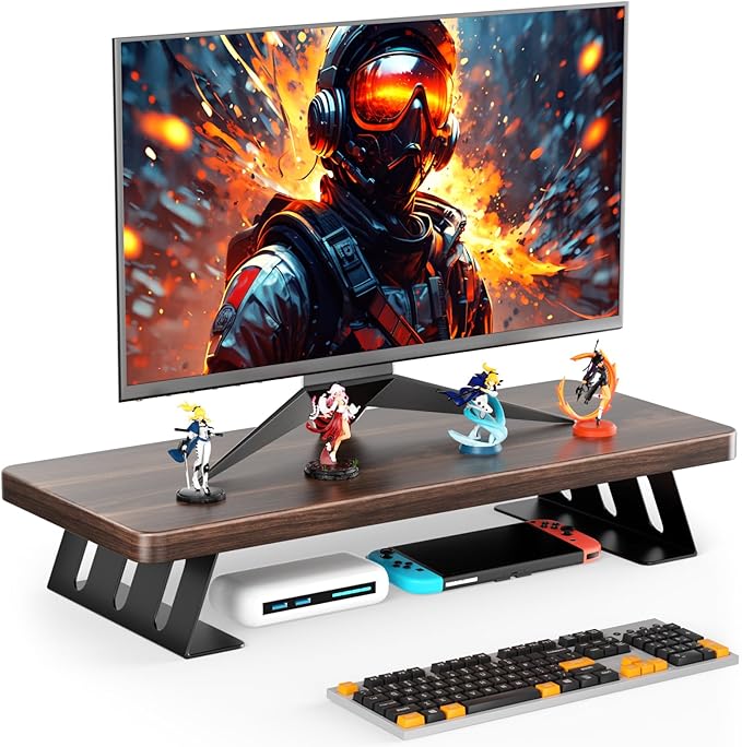 Monitor Stand – 24 Inch Wood Monitor Riser, Holds Up to 220 Lbs, Perfect as a Printer Stand or Laptop Riser, Desktop Shelf for Home Office & Gaming Setup-Dark Walnut by NestNeatHome