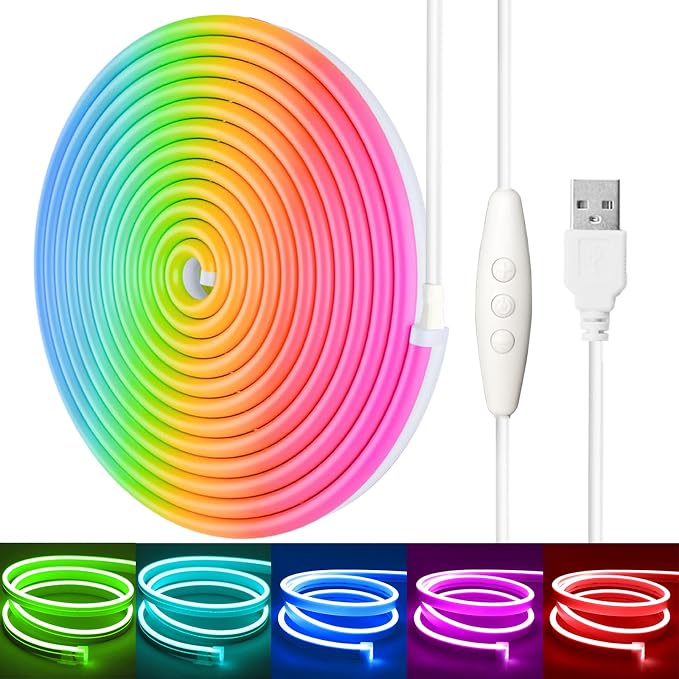 16.4FT RGB Neon Light Strip, 5V USB Led Strip Lights with Touch Controller, Flexible Neon Rope Lights for Bedroom, Party, Home Decor by Unknown