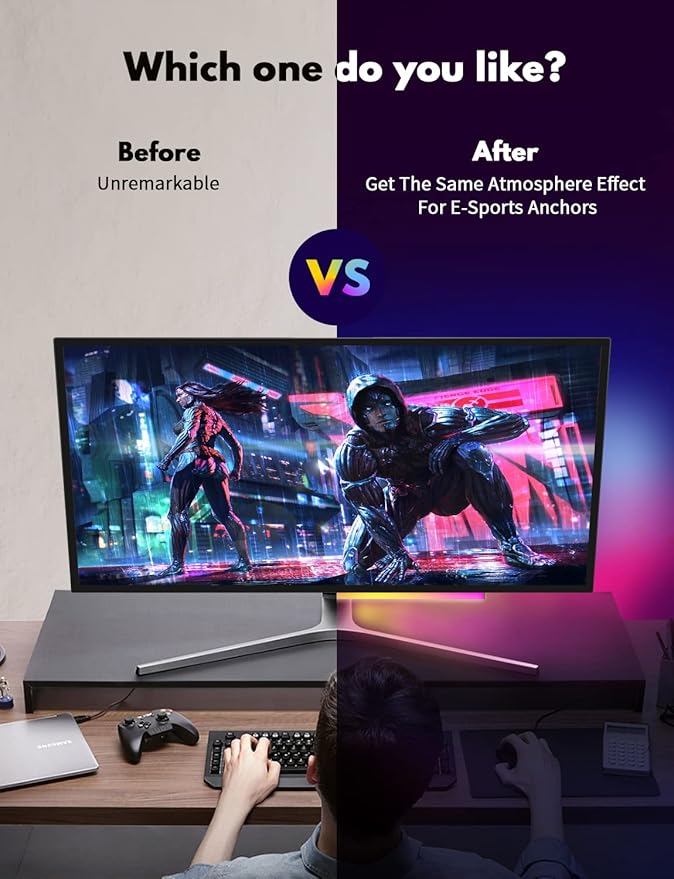 JUSJUBR 2pcs 12 Inch Plug-in Under Cabinet Lights and RGB Under Monitor Gaming Light - Image 7