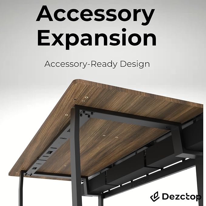 Dezctop Bifrost 160 63W x 28D Gaming PC Computer Desk with Shelves, Large Workstation for Gamers or Home Office with Pegboard, Built-in Cable Management, Stainless Steel Frame (Walnut) - Image 8