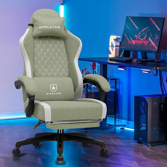 GTPLAYER Gaming Chair, Ergonomic Computer Chair with Footrest and Lumbar Support, High Back Recliner Chair 350lbs, Height Adjustable for Home Office, Green - Image 2