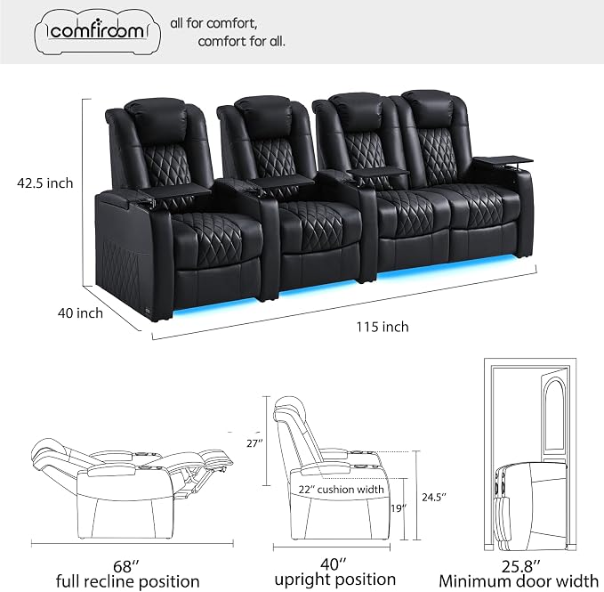 comfiroom Top-Grain Leather Home Theater Seating, Dual-Motor Power Recliner - Image 2