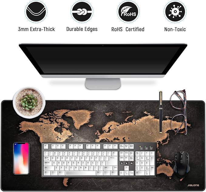 JIALONG Large Gaming Mouse Pad, XXL Desk Mousepad with Stitched Edges, Non-Slip Base Keyboard Pad for Gamer, Office & Home Retro Map - Image 7