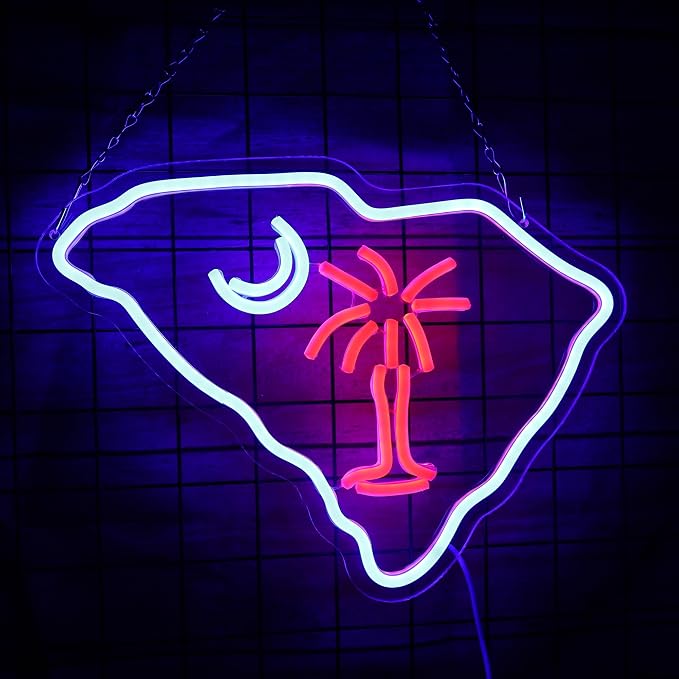 South Carolina Flag Neon Light Sign Palmetto Tree Moon Neon Sign USB Powered for Room Decor S.C. Flag LED wall sign Tree moon Neon Signs Led Neon Light sign for Wall Decor Game Room Man Cave Pub Party Birthday Gifts 15.32*11.6 Inch - Image 4
