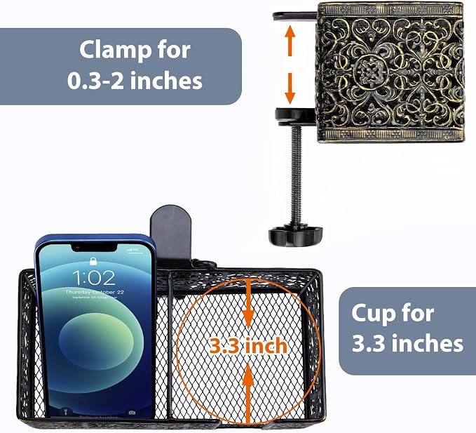 Under Desk Cup Holder, Clamp on Cup Holder Clip Desk Organizer Phone Stand - Image 6