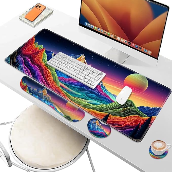 Desk Pad and Keyboard Wrist Rest, Large Mouse Pad + Keyboard Pad+Mouse Wrist Support, Non-Slip Desk Mat Protector for Office, Home 31.5×11.8 Inches Dazzling Galaxy - Image 6