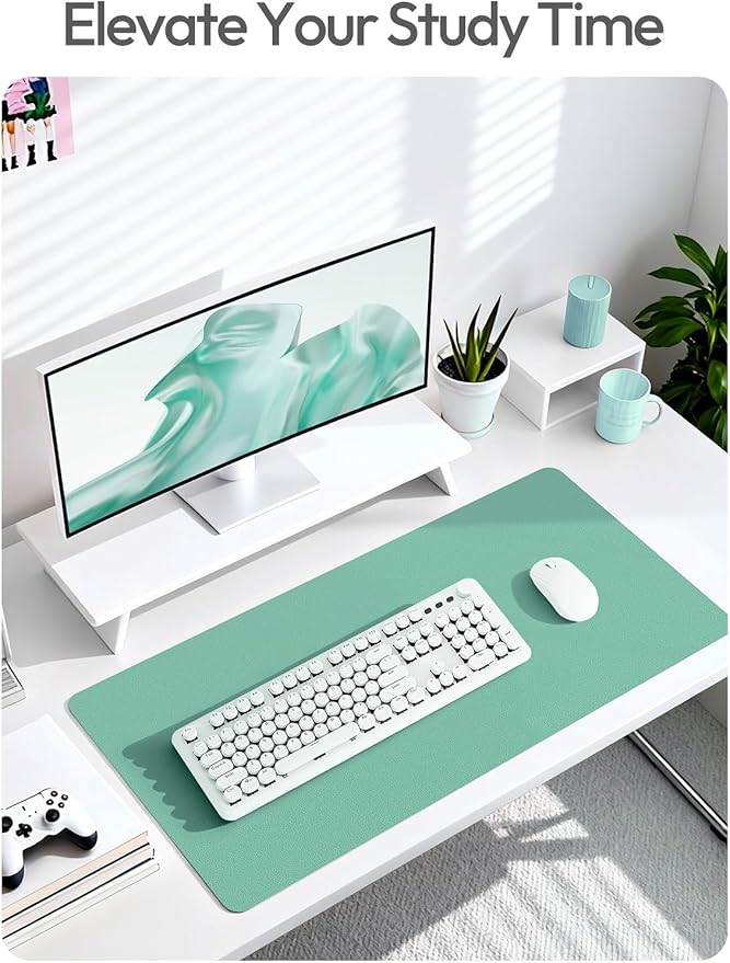 YSAGi Leather Desk Protector, Office Mat, Large Mouse Mat, Non-Slip PU Leather Blotter, Laptop Desk, Waterproof Writing Pad for Office and Home (Green-Blue, 35.4" x 17") - Image 6