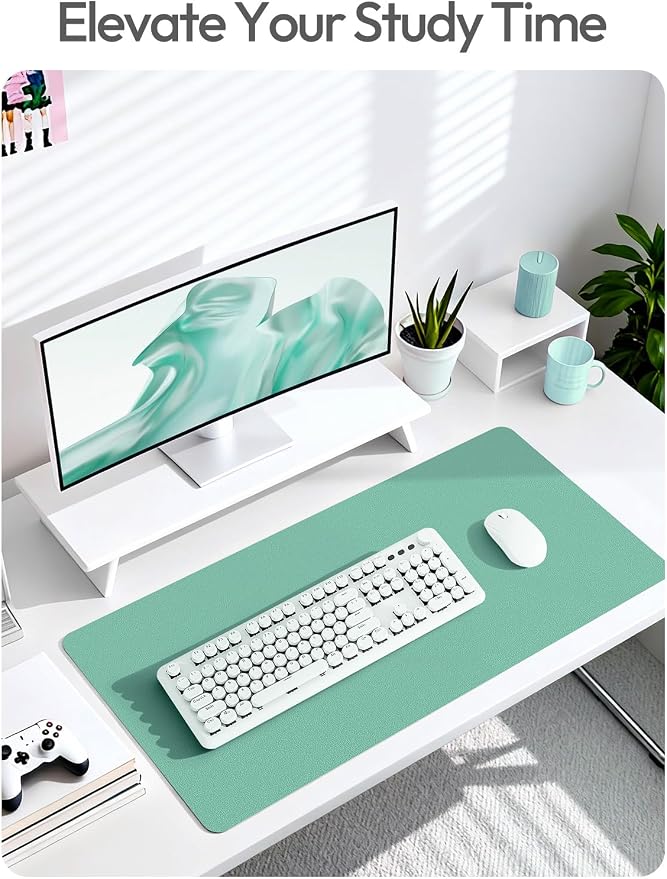 YSAGi Leather Desk Protector, Office Mat, Large Mouse Mat, Non-Slip PU Leather Blotter, Laptop Desk Mat, Waterproof Writing Pad for Office and Home (Green-Blue, 31.5" x 15.8") - Image 6